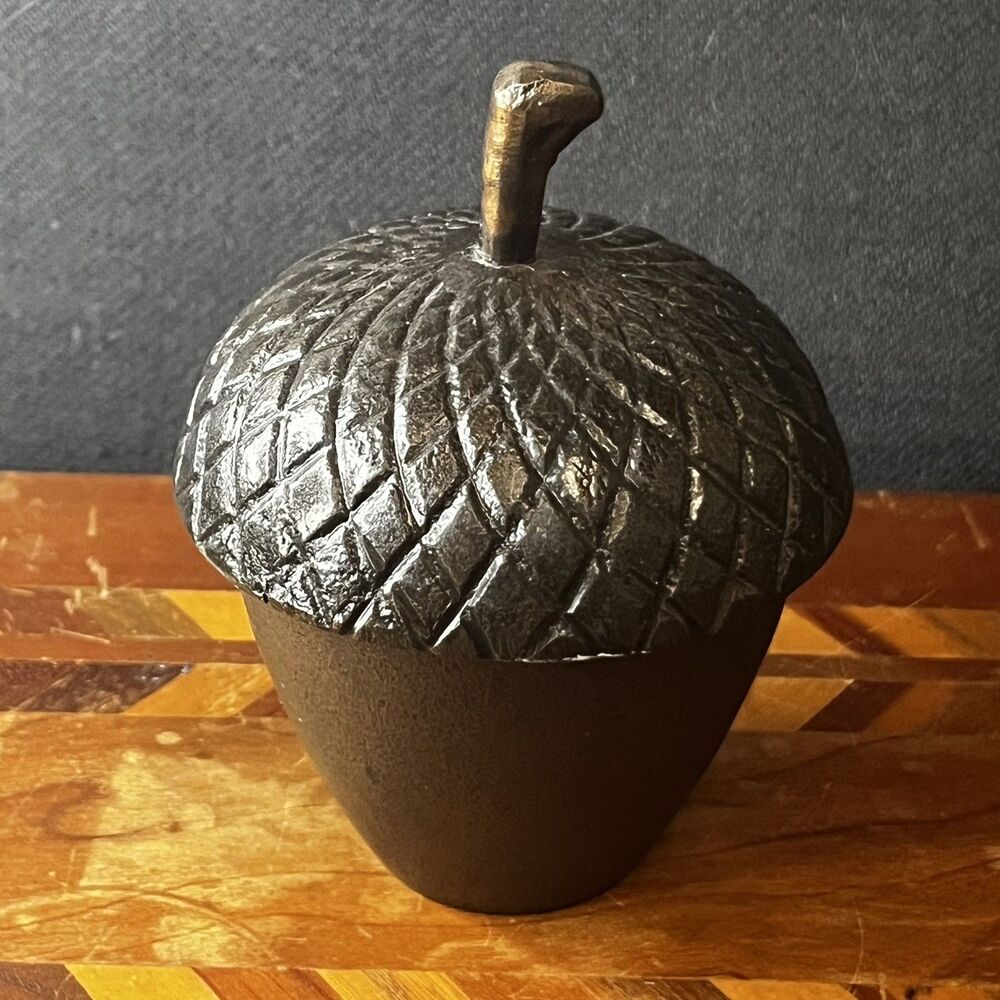 Vintage Cast Iron Acorn Shaped Candle Holder or Trinket Dish Decor- India